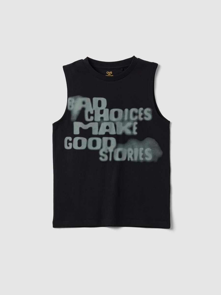 Black slogan vest top in pure cotton, oversized fit_0