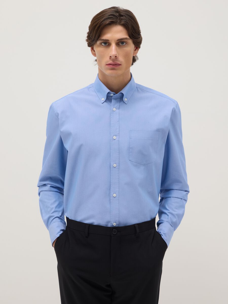 Blue cotton blend shirt regular fit easy iron_0