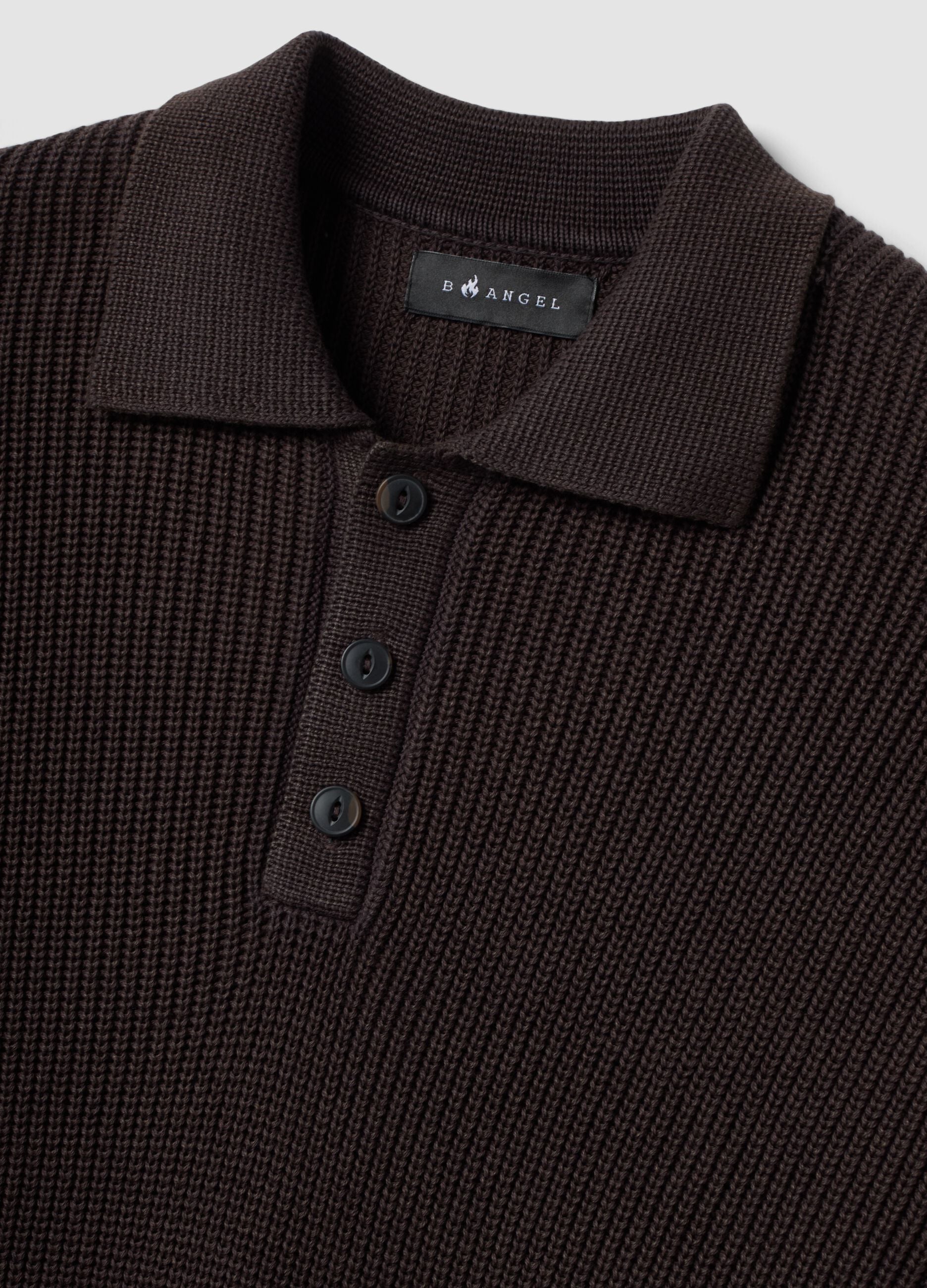 Maglia marrone in puro cotone con colletto polo over fit