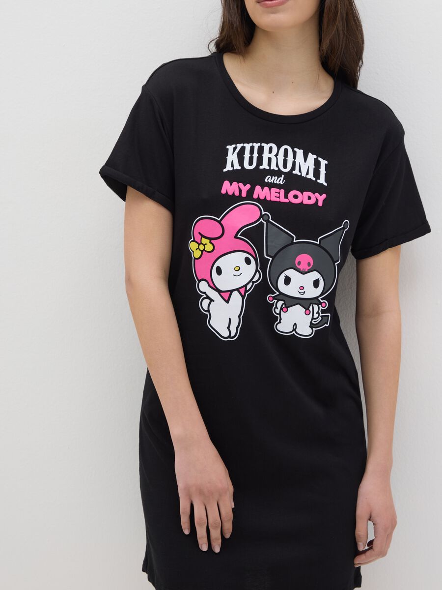 Women’s black 100% cotton nightdress with print_3