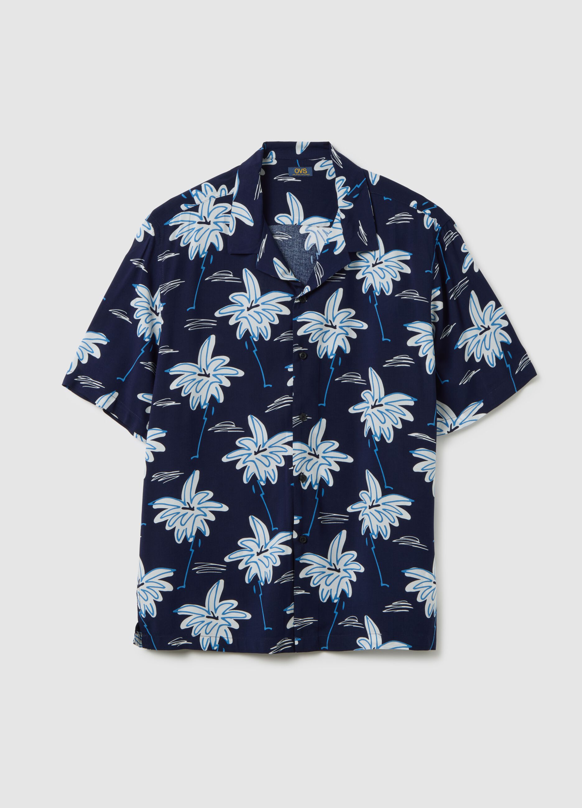 Men's multicolour over-fit shirt in pure viscose with pattern