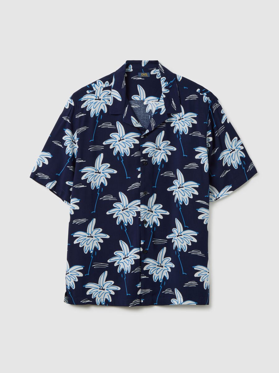 Men's multicolour over-fit shirt in pure viscose with pattern_4