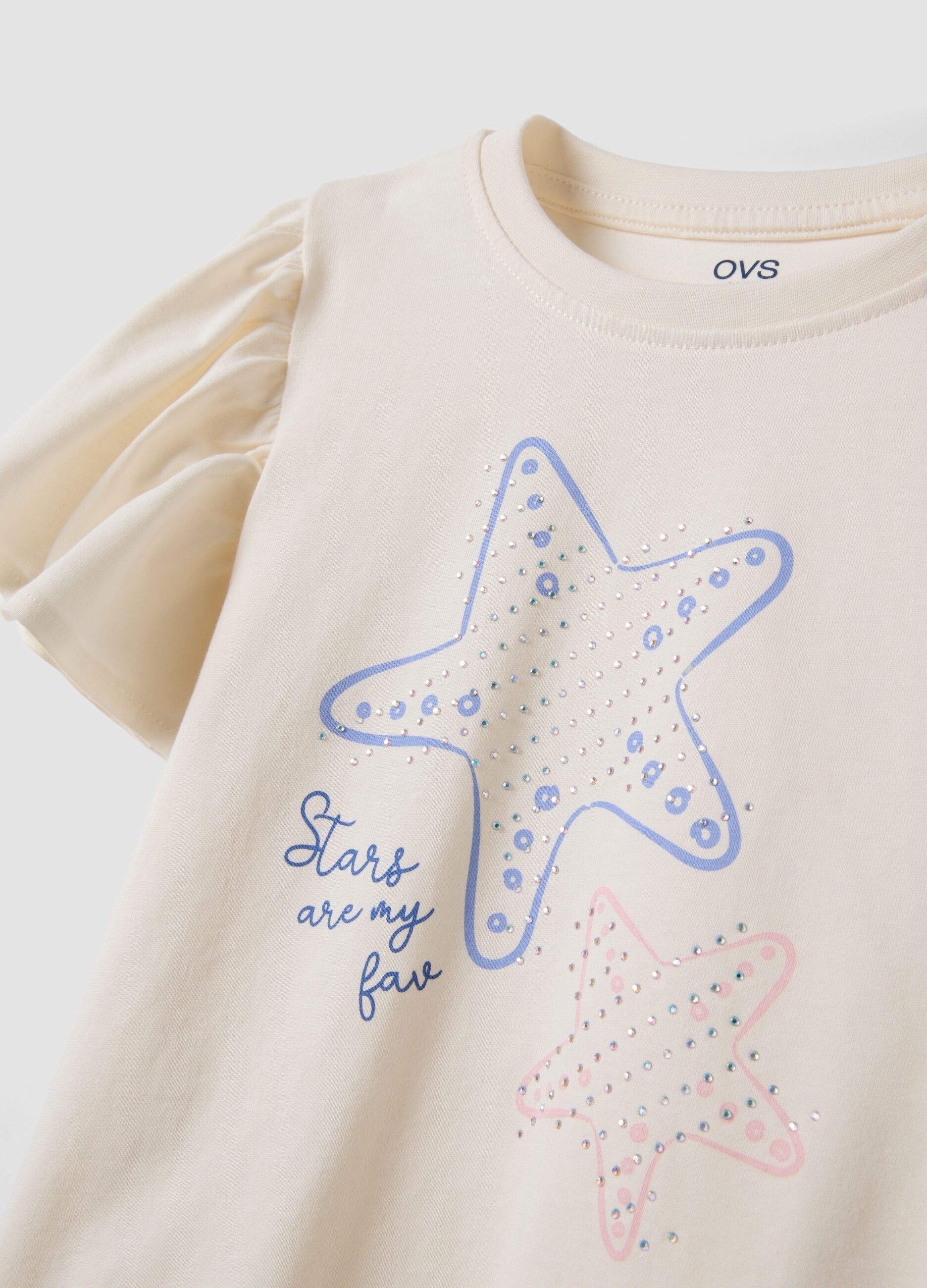 White pure cotton T-shirt with seaside print