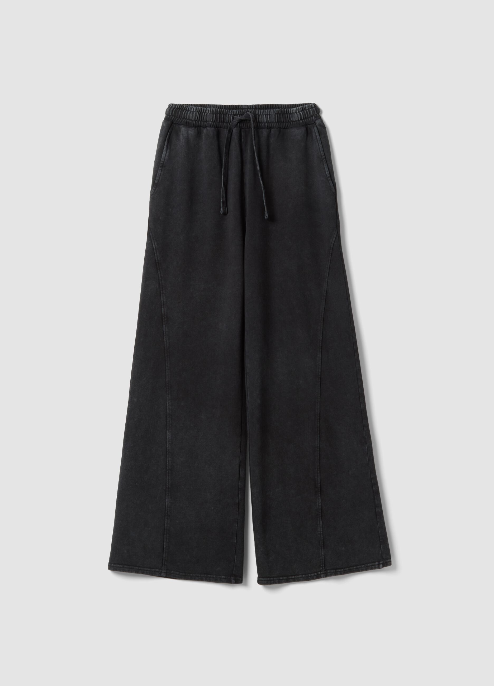 Black pure cotton wide leg jogger trousers