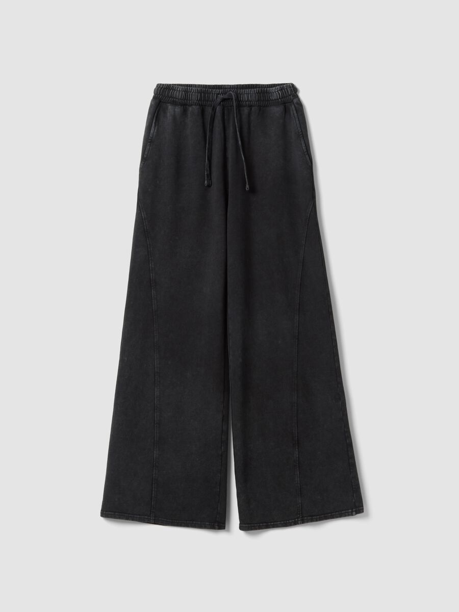 Black pure cotton wide leg jogger trousers_0