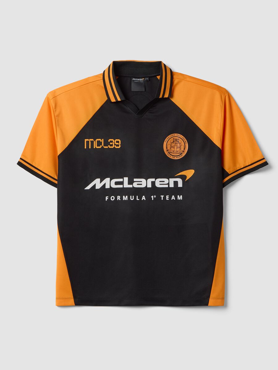 Black and orange oversized McLaren logo polo shirt_4