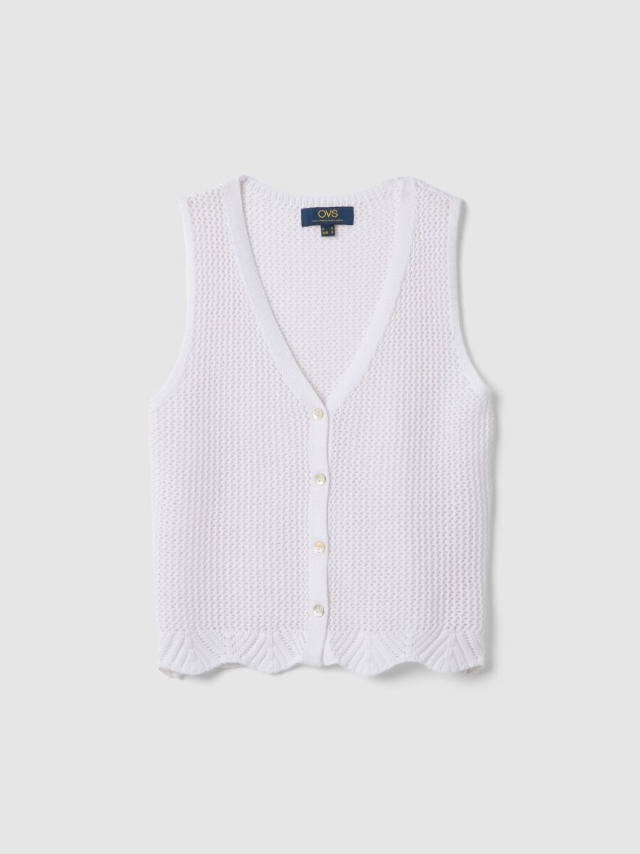 White pure cotton regular fit knitted vest_4