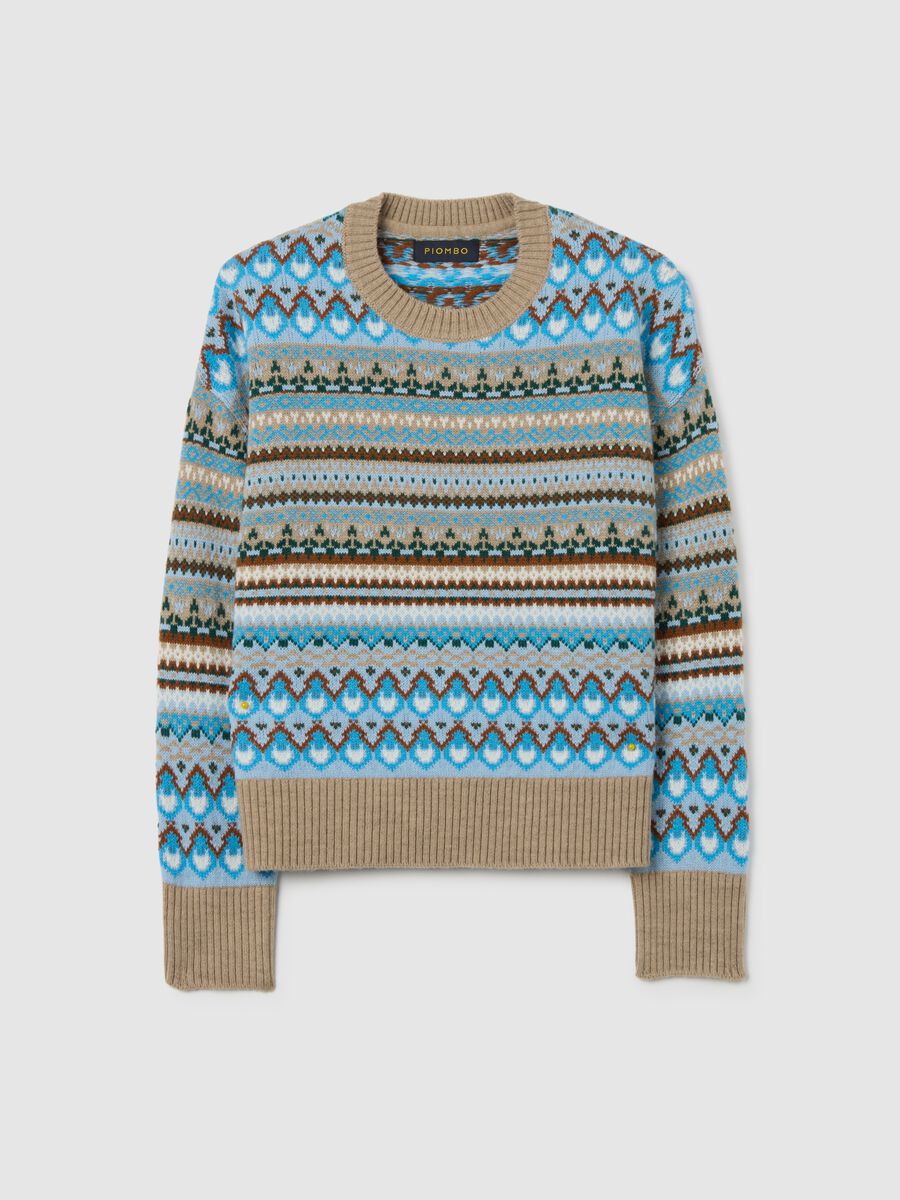 Multicolour Crew Neck Sweater with Geometric Pattern, Regular Fit_0