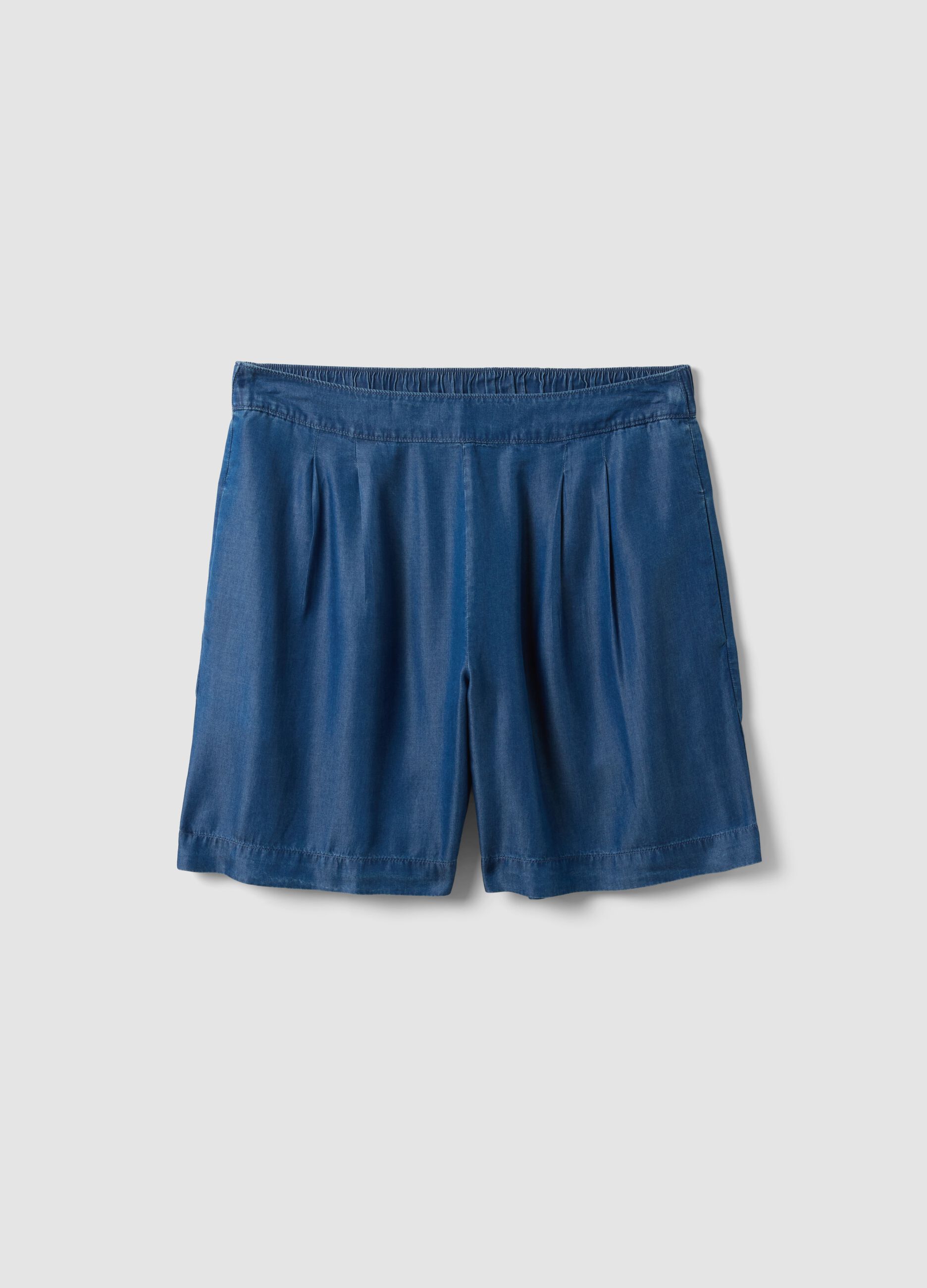 Blue pure lyocell shorts with elasticated waist, relaxed fit