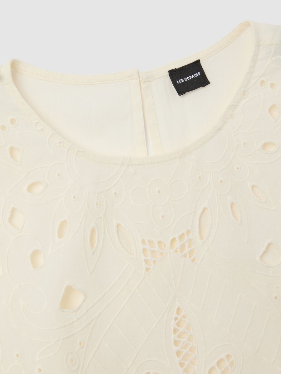 Women's top in pure beige cotton regular fit with embroidery_1