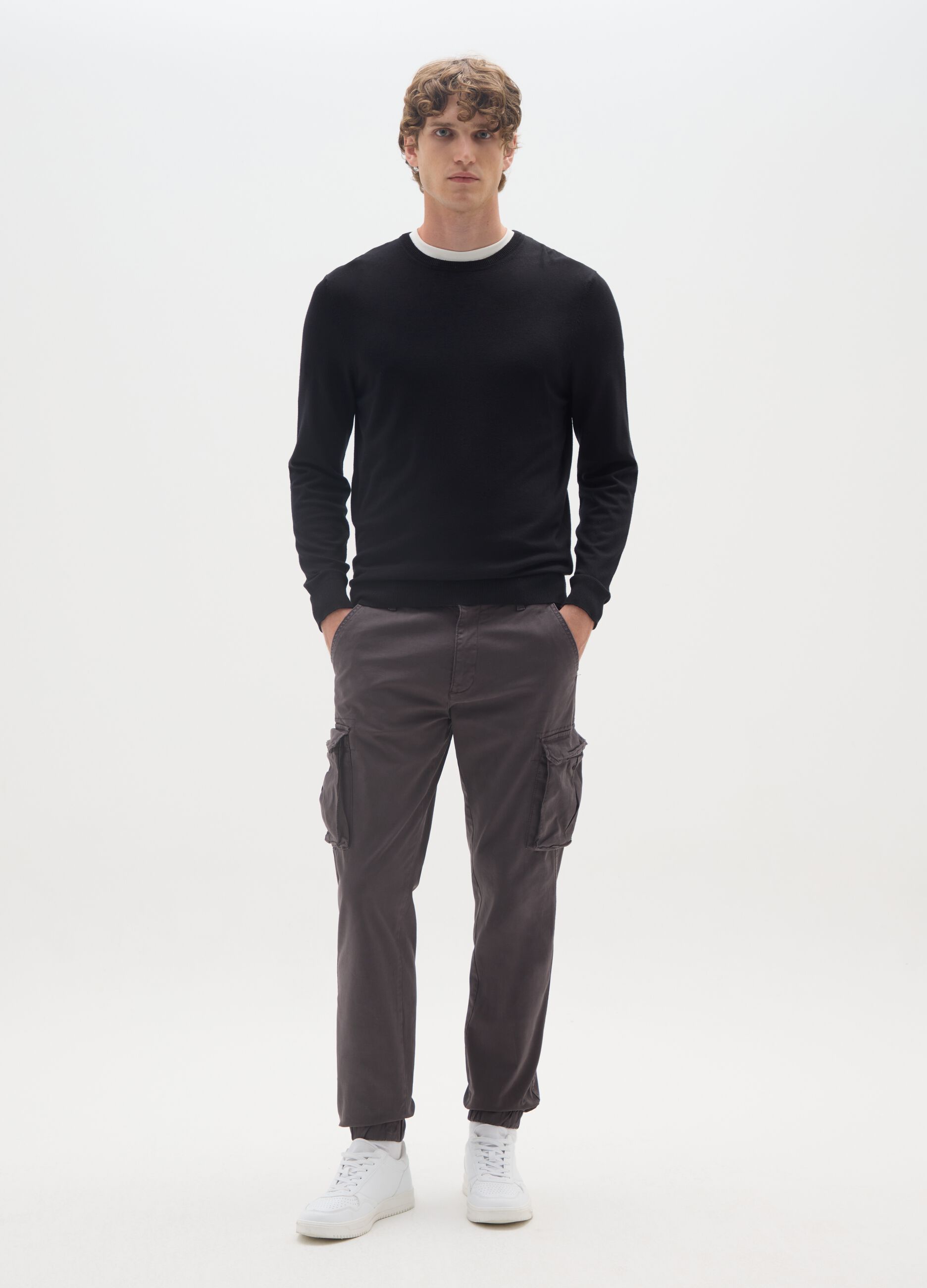 Pantaloni cargo in misto cotone elasticizzato grigi slim fit