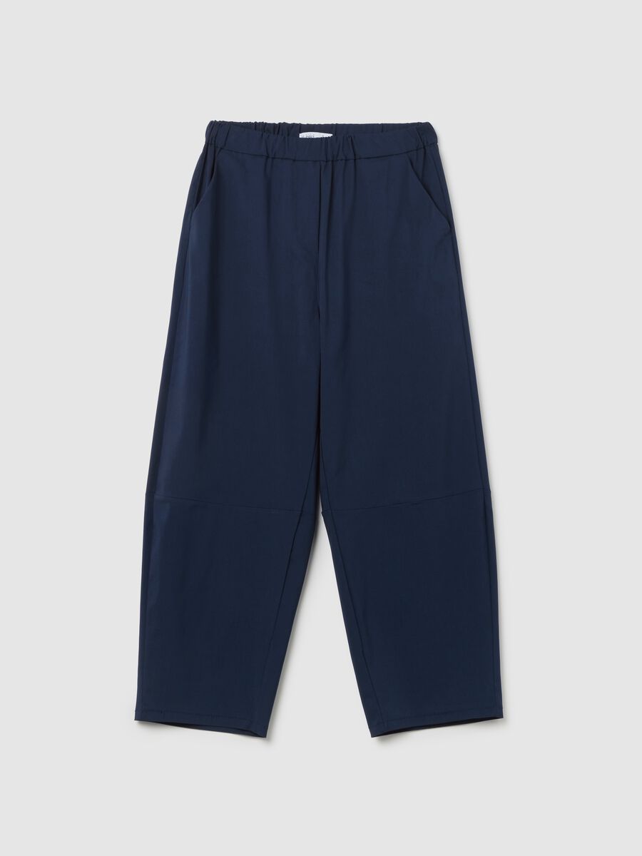 Women's blue regular fit stretch fabric trousers_4