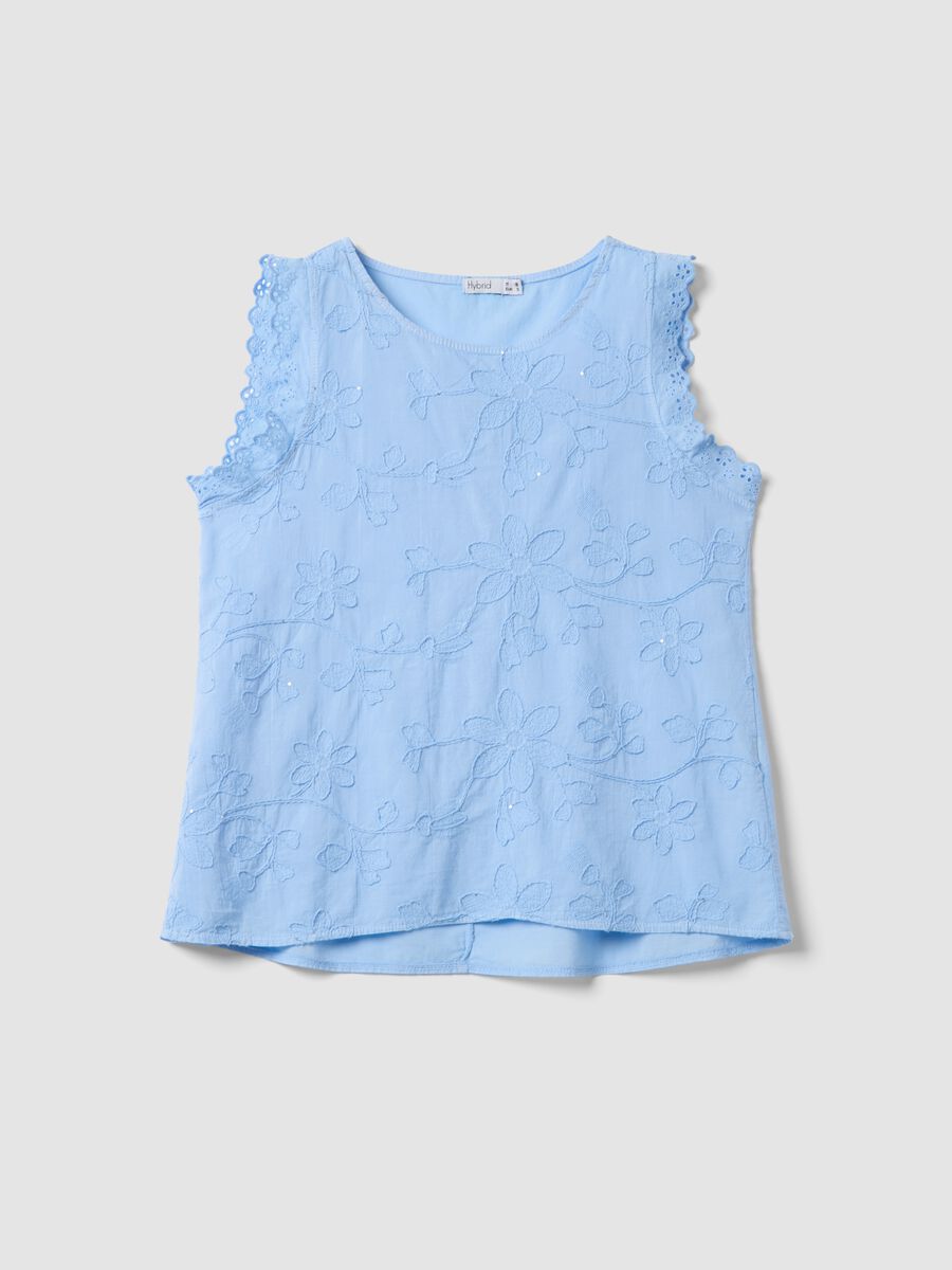 Sky-Blue Pure Cotton Blouse with Floral Embroidery, Regular Fit_4
