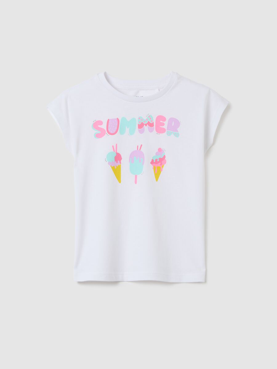 Girls' white cotton regular fit t-shirt with ice creams_0