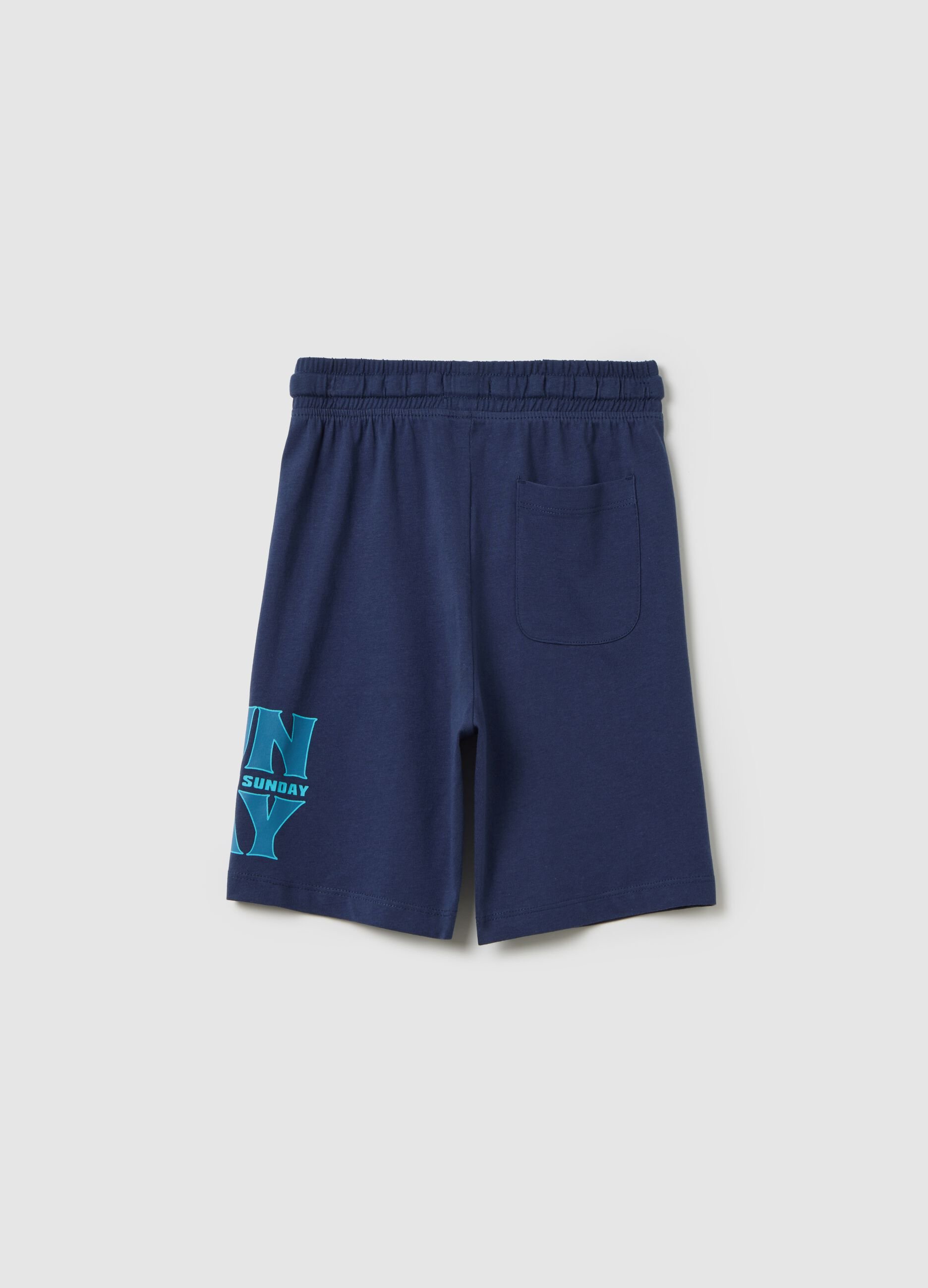 Boys' shorts in 100% blue cotton with regular rise