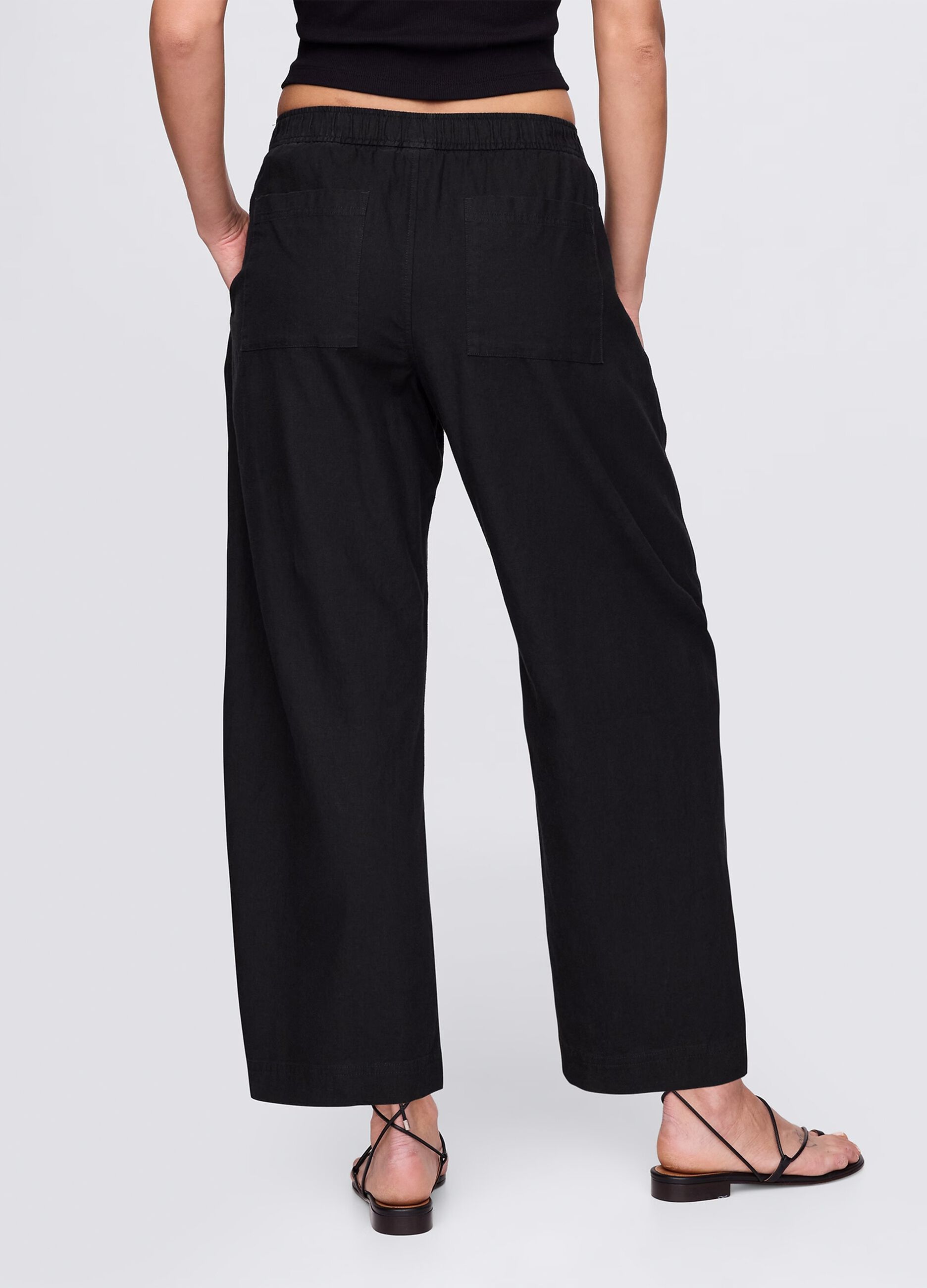 Black wide trousers in linen and viscose