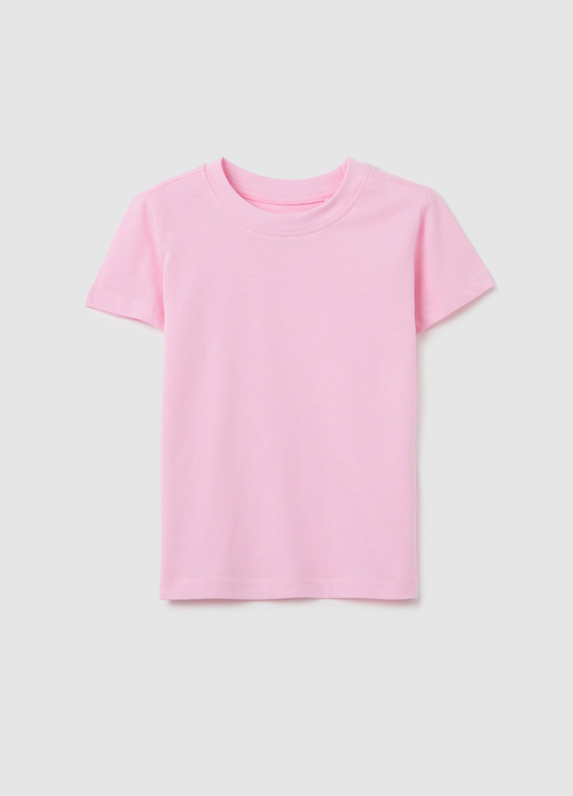 Girls' pink regular fit pure cotton T-shirt
