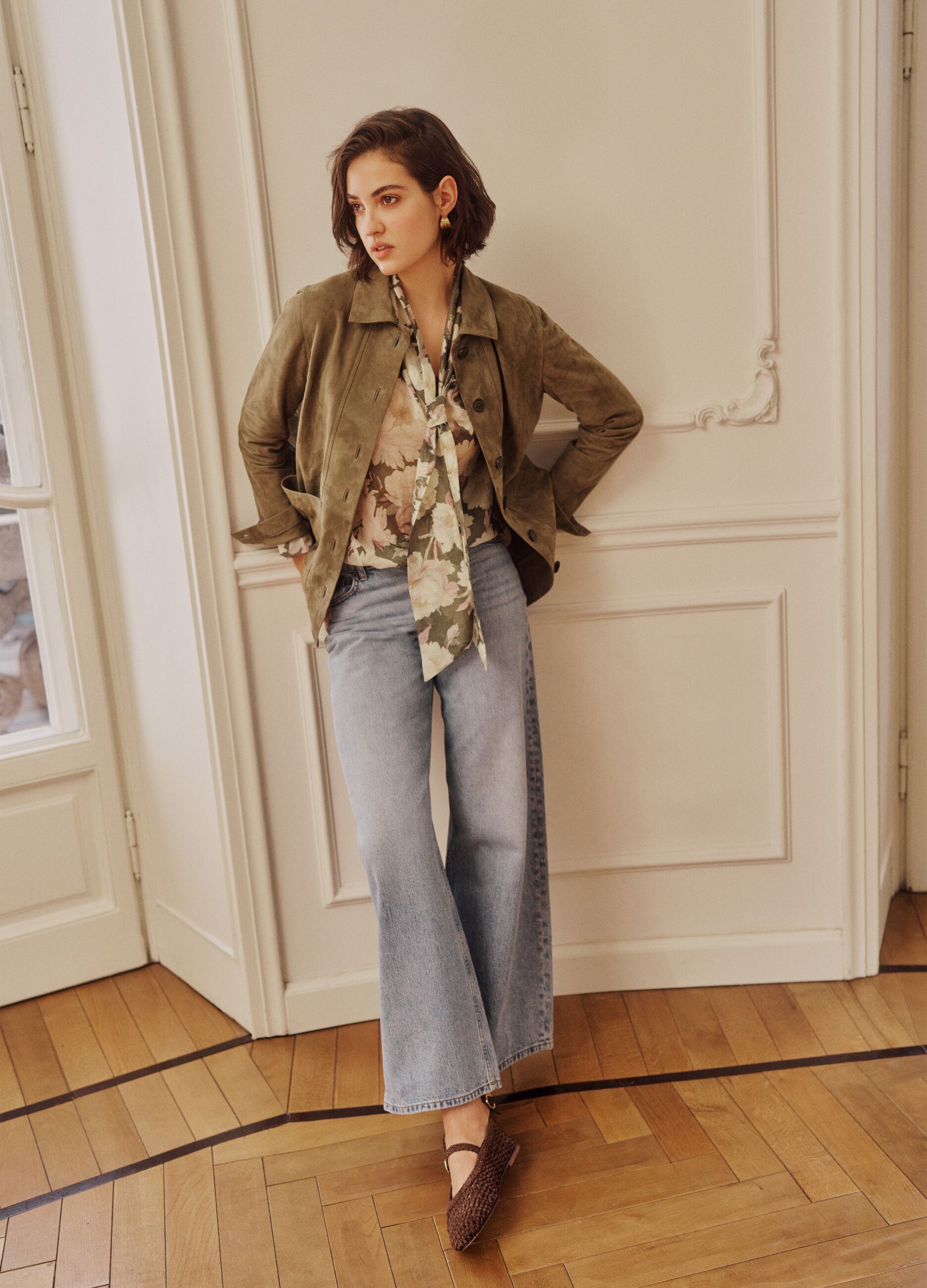 Giacca in vera pelle verde regular fit con bottoni