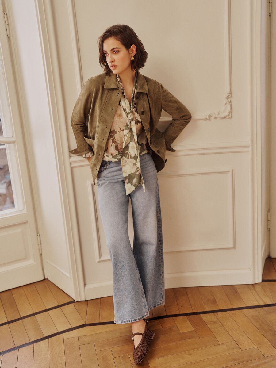 Green genuine leather jacket, regular fit with buttons_0