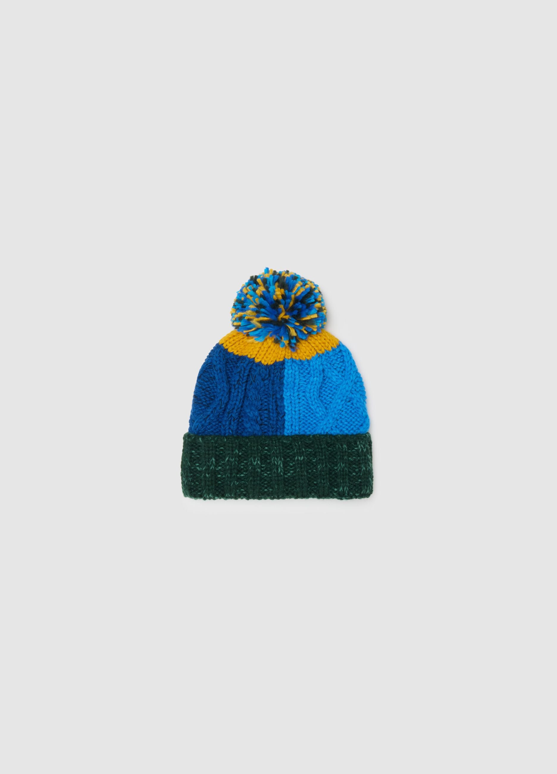 Children's multicolour hat with pom pom