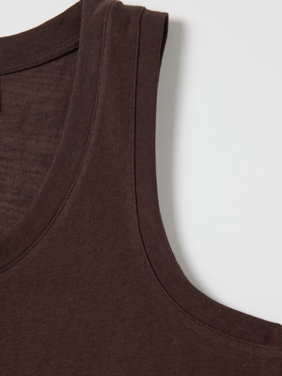 Brown Cotton Blend Tank Top_1