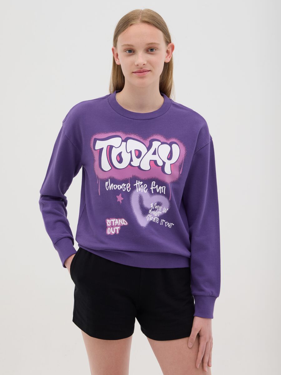 French terry sweatshirt with graffiti print_0