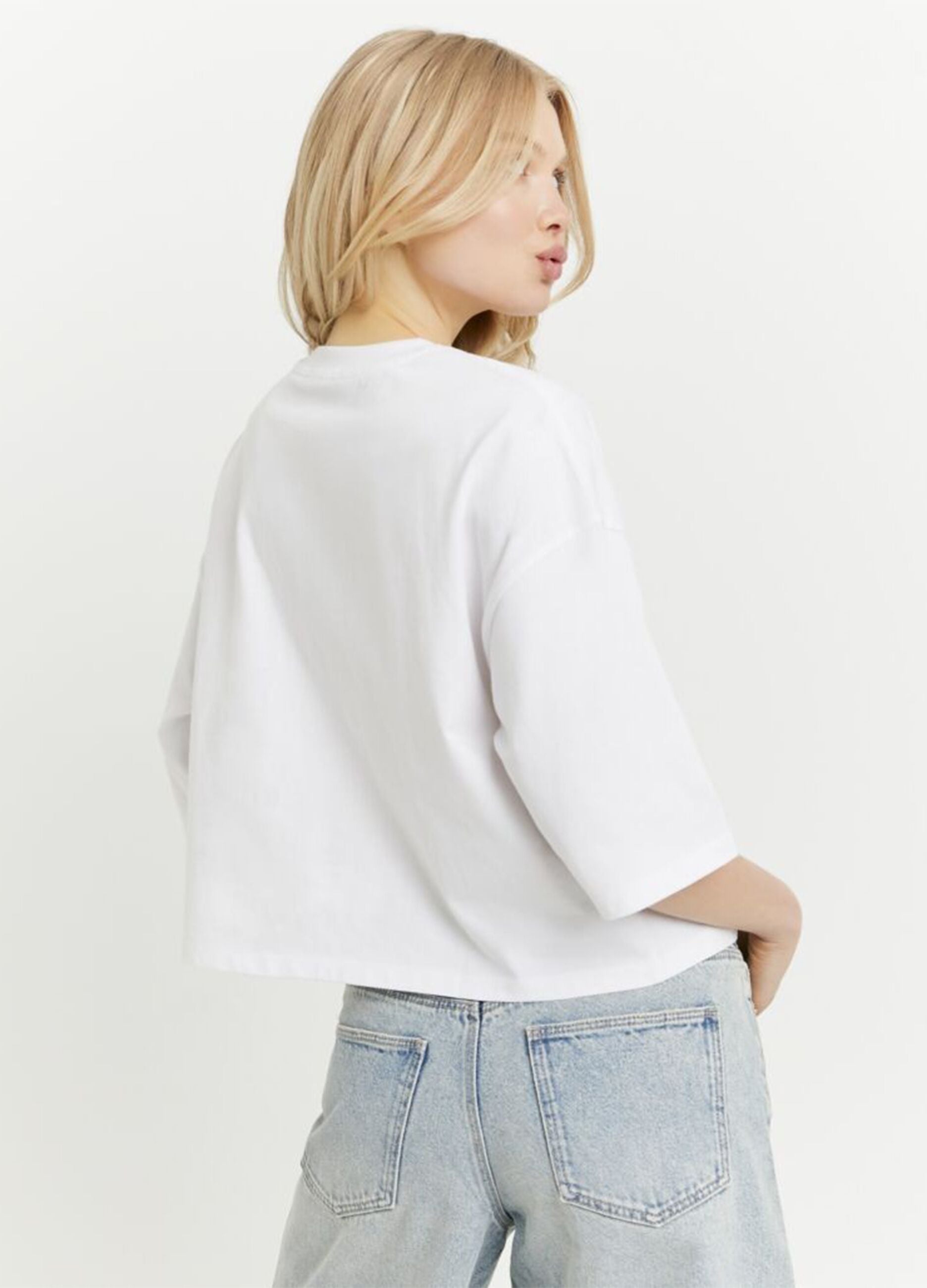 White pure cotton printed T-shirt