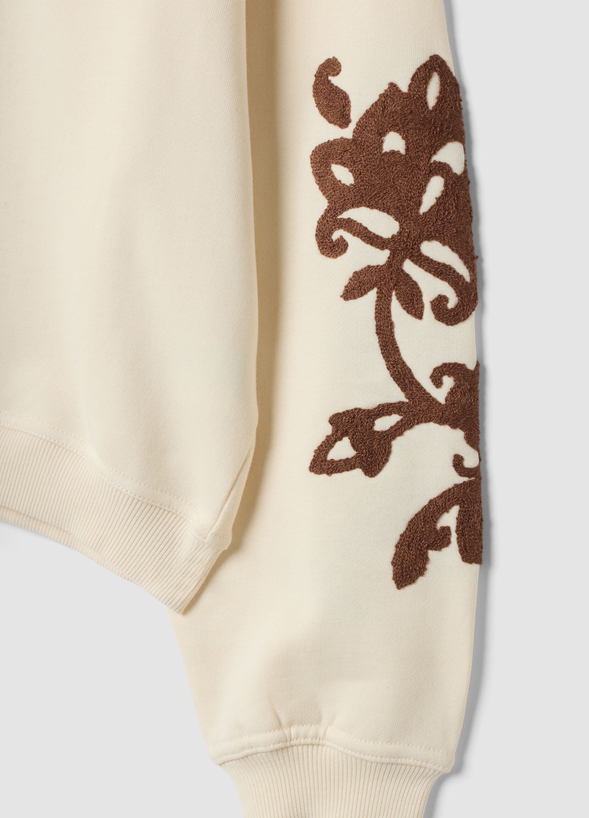 White cotton-blend sweatshirt with embroidery, regular fit