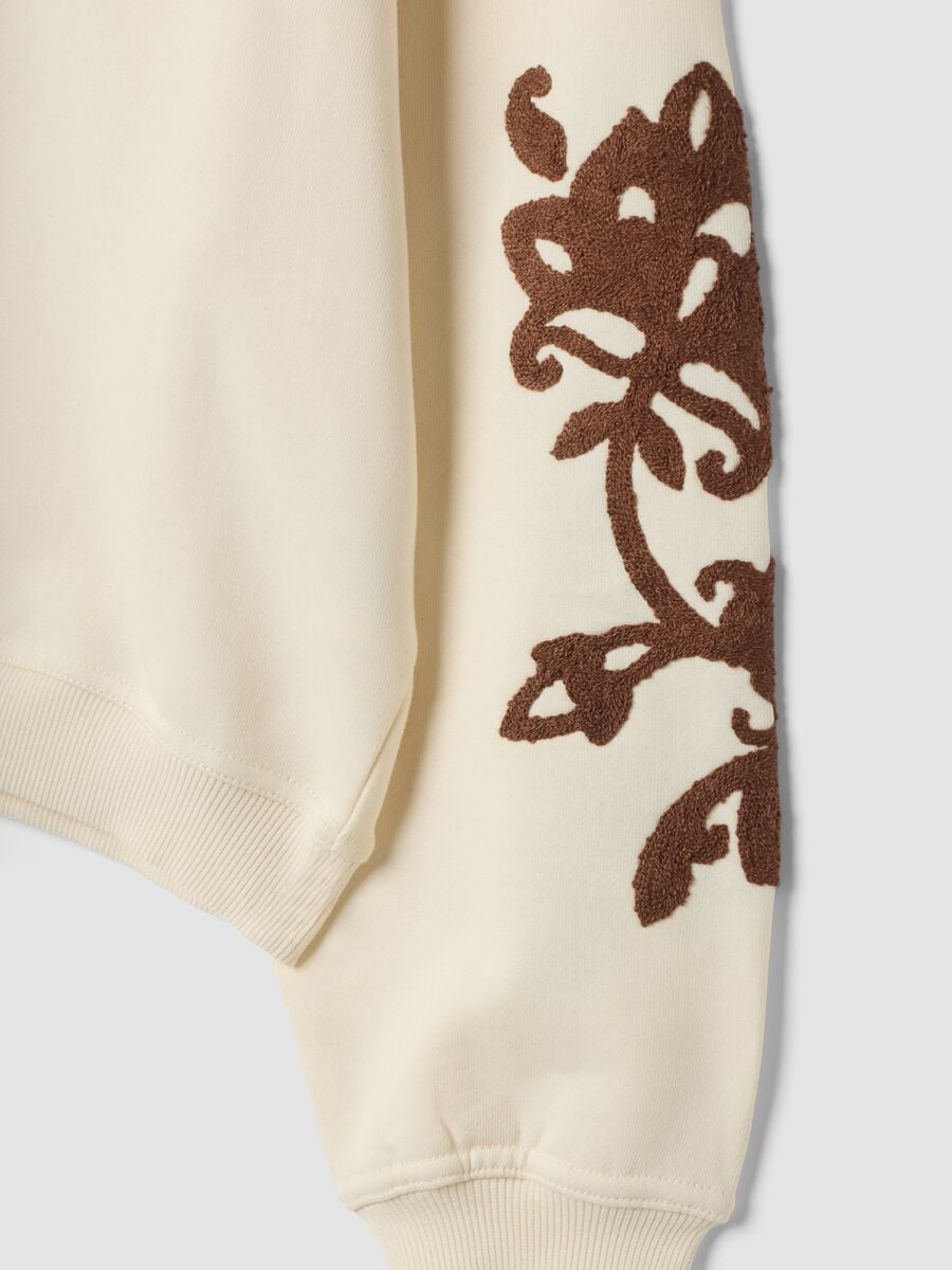 Felpa bianca in misto cotone con ricami regular fit_1