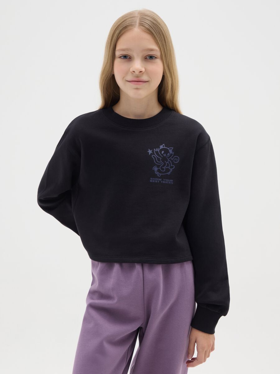 Black pure cotton girl’s sweater regular fit with round neckline_0