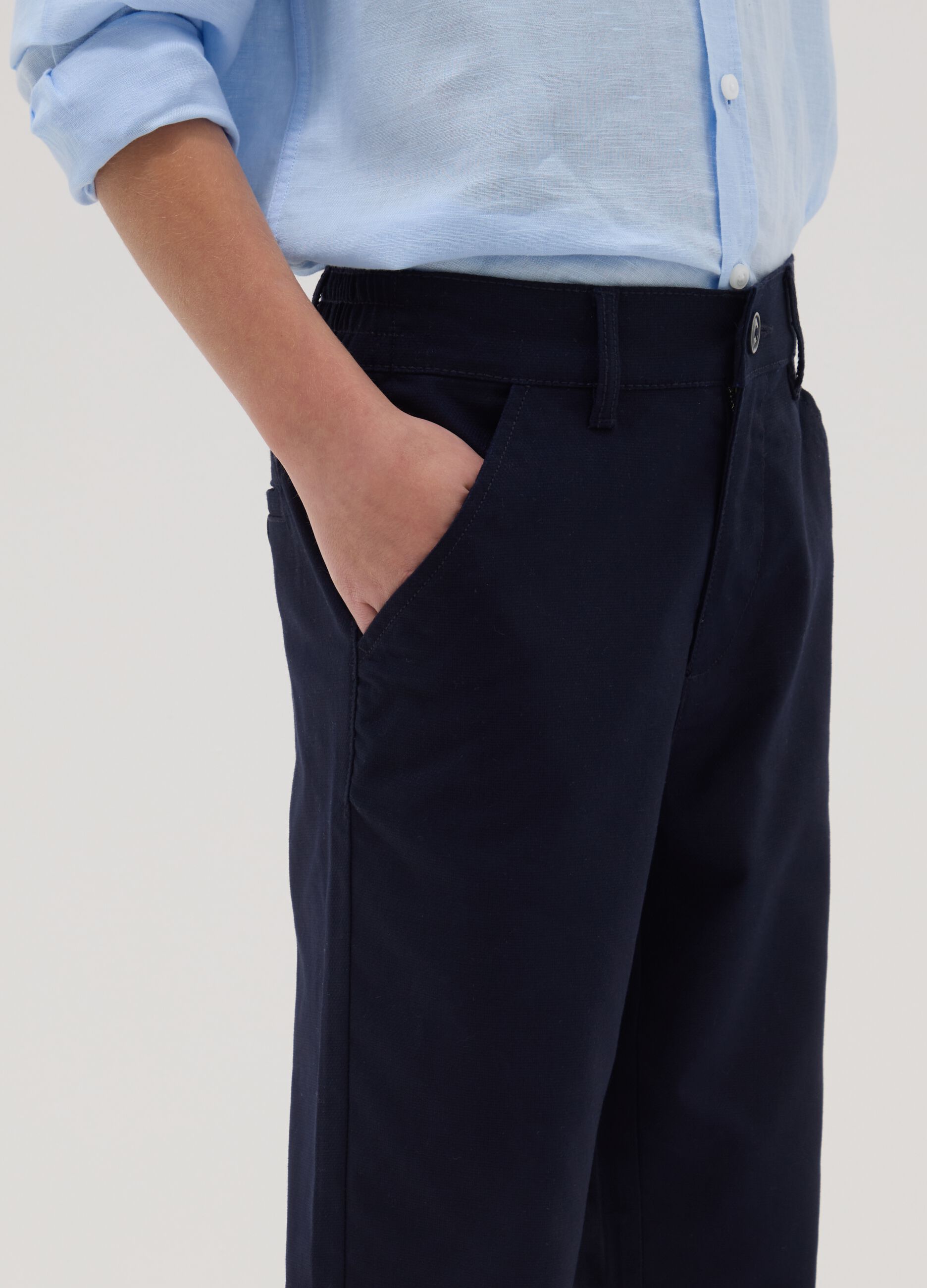 Pantaloni chino in cotone elasticizzato blu da ragazzo regular fit