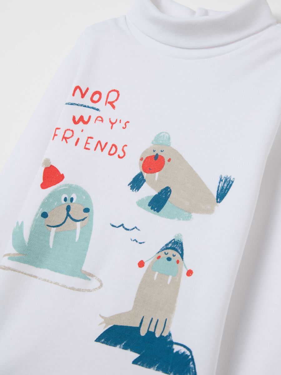 Cotton T-shirt with high neck and print_2