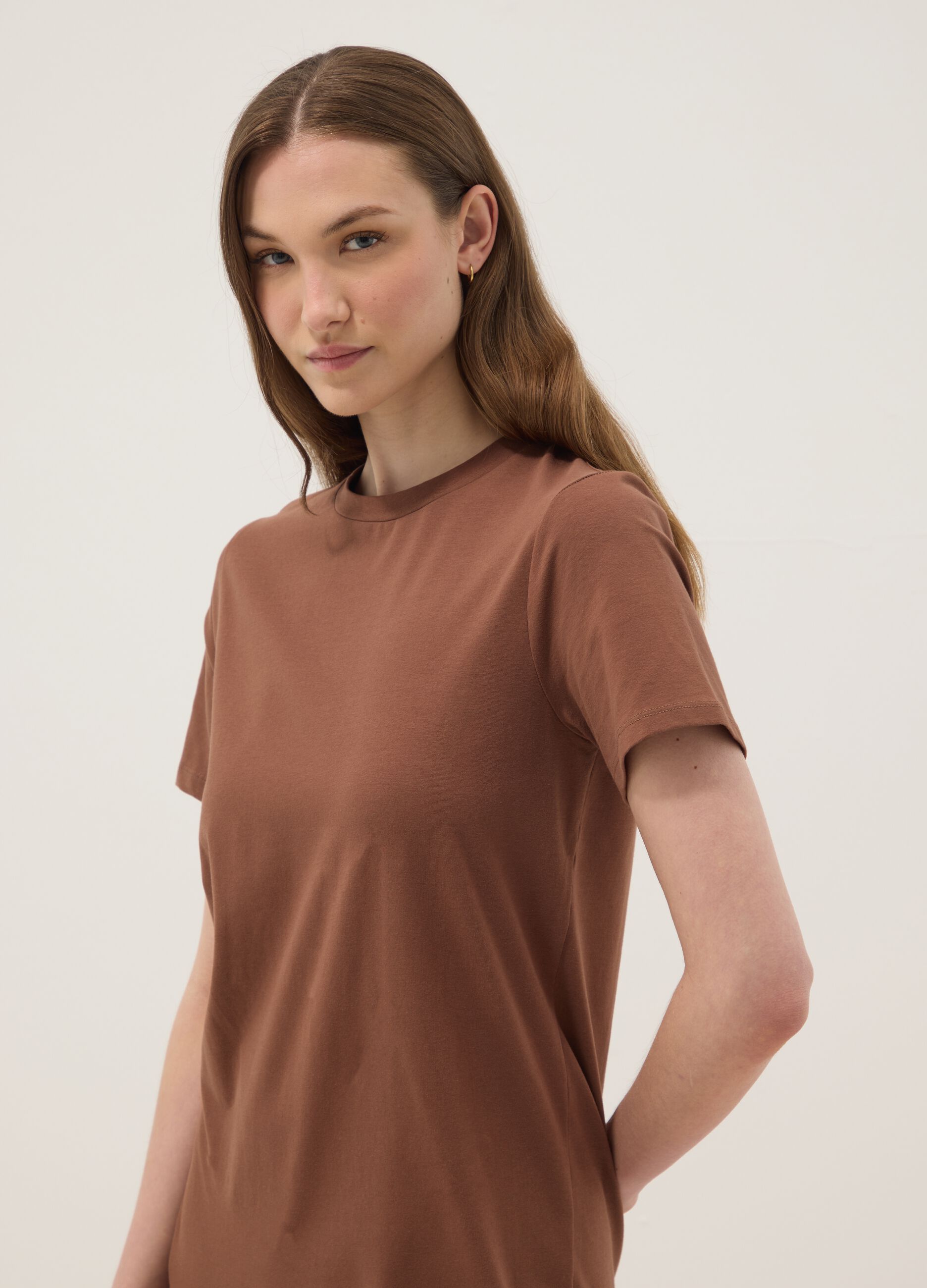 Abito midi marrone in cotone elasticizzato
