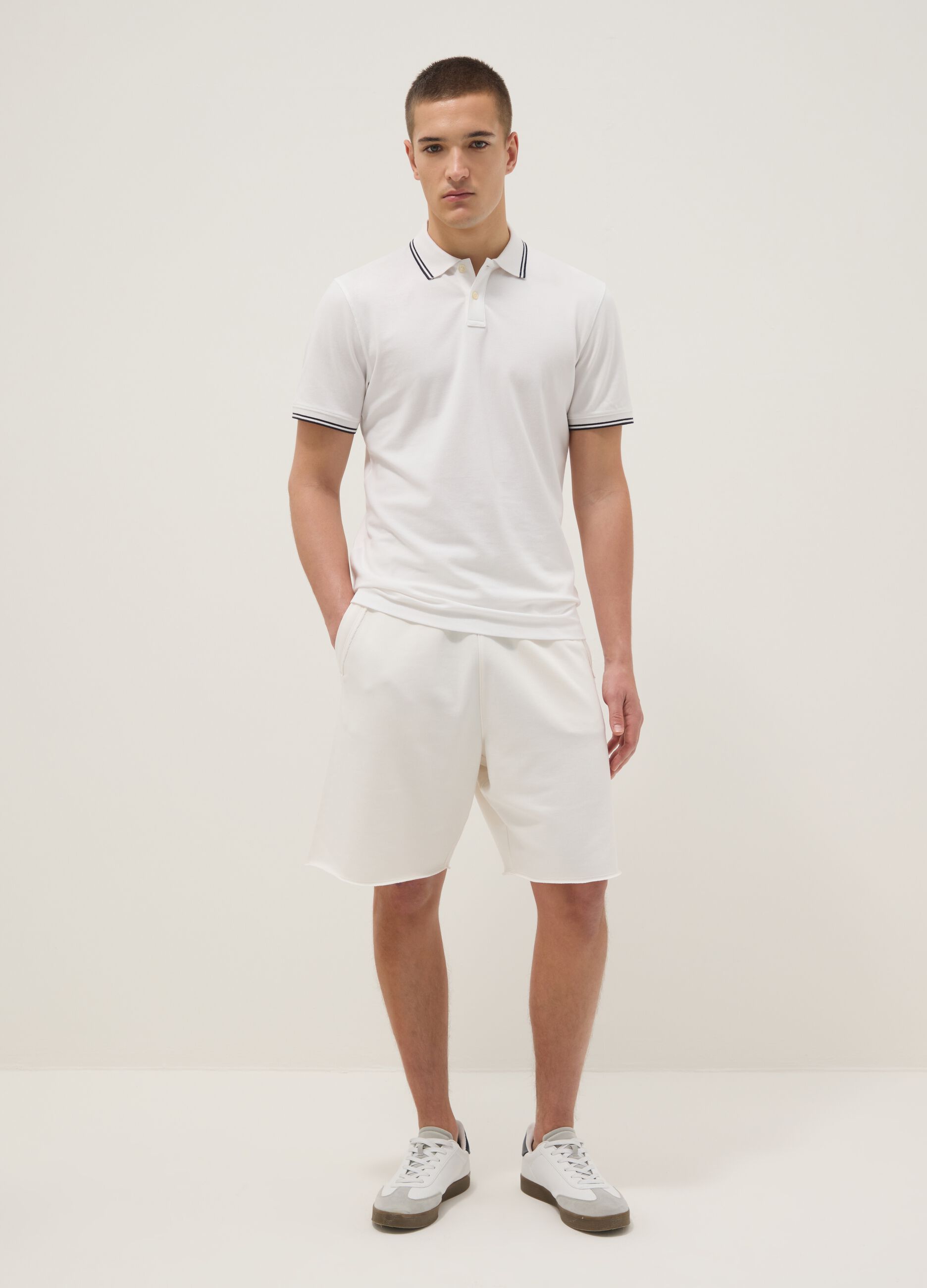 White stretch cotton polo shirt, regular fit