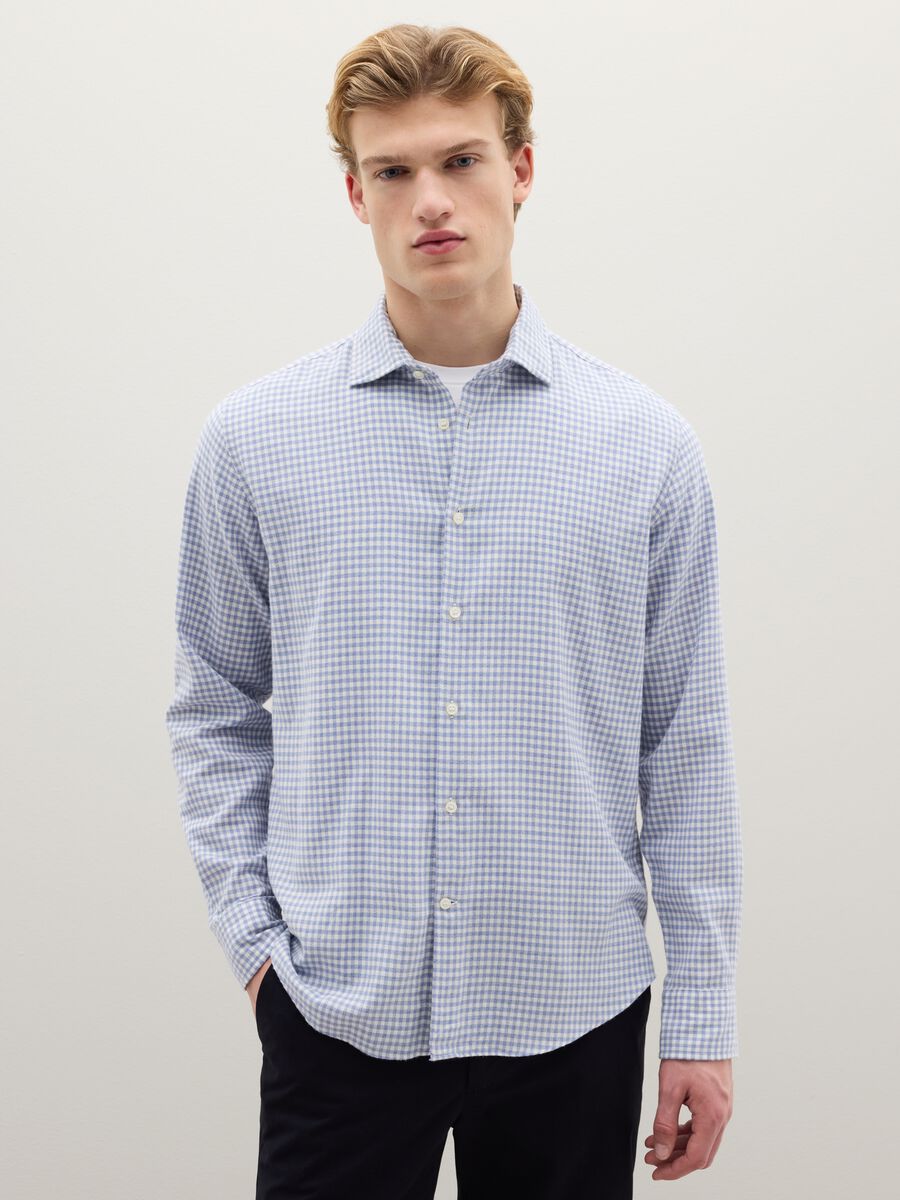 Camicia in misto cotone azzurra regular fit_0
