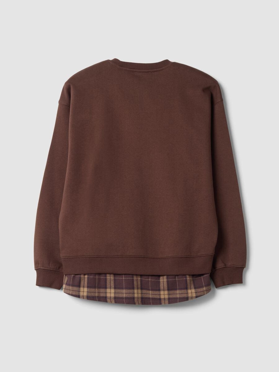 Brown cotton-blend sweatshirt with shirt-effect insert, regular fit_2