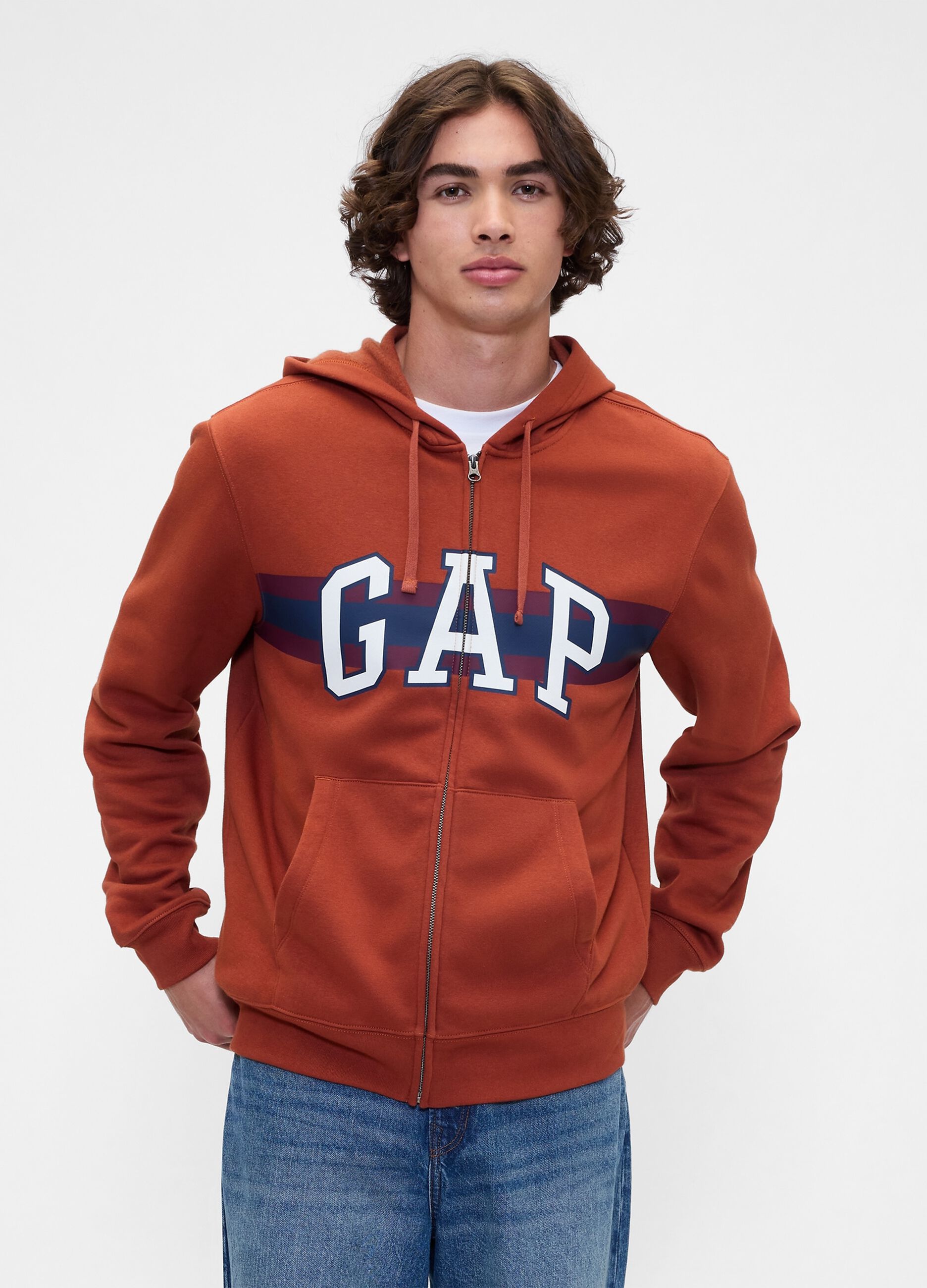 Felpa arancione con cappuccio e zip