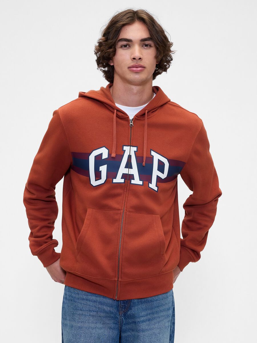 Felpa arancione con cappuccio e zip_0