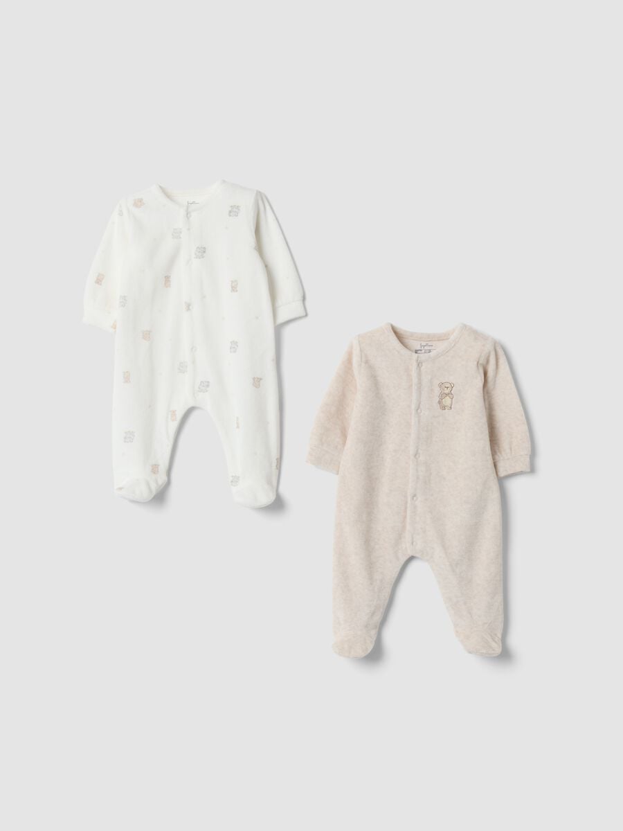 2-pack of ivory and light beige cotton-blend sleepsuits_0