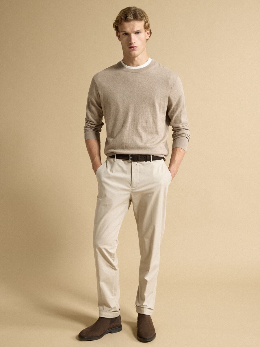 Maglia beige girocollo in misto cotone e cashmere regular fit_2