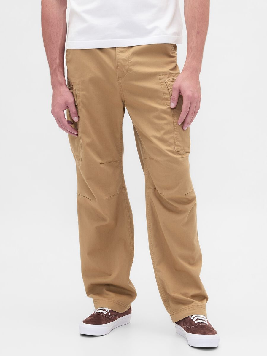 Beige Stretch Cargo Trousers_1