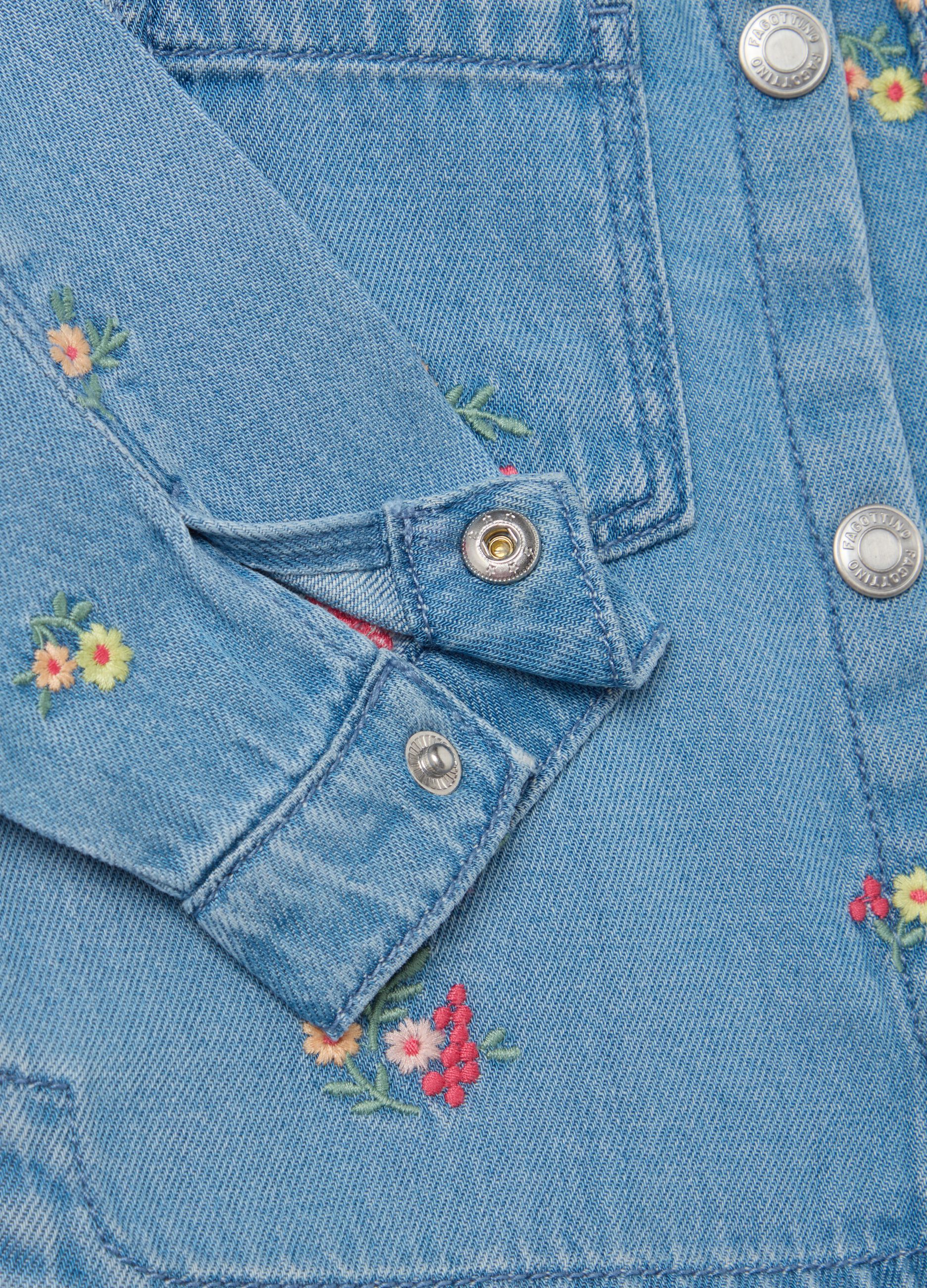 Lyocell and cotton shacket with flowers embroidery