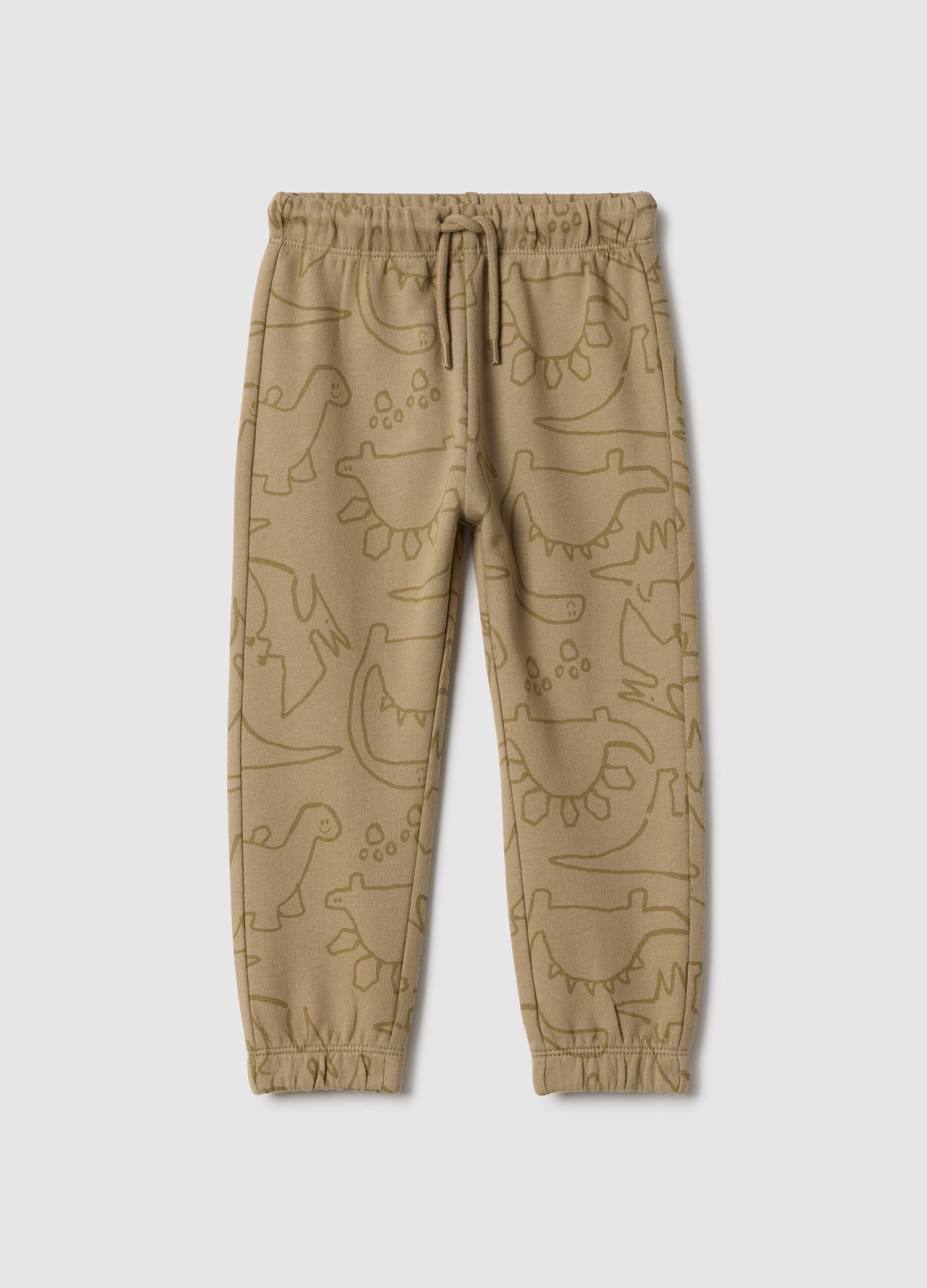 Beige pure cotton boys' trousers regular fit with prints