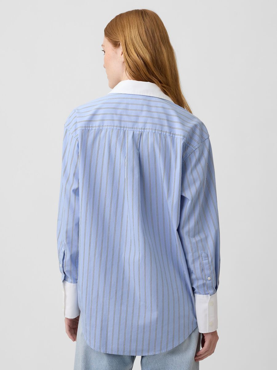 Light blue pure cotton striped shirt with contrast turn-up cuffs_2