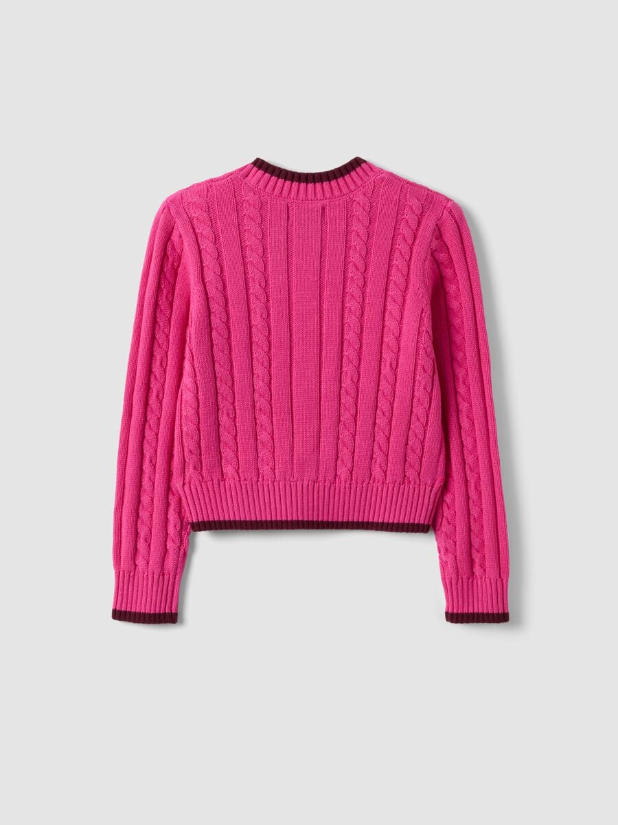 Pink pure cotton cable-knit V-neck jumper for girls_1