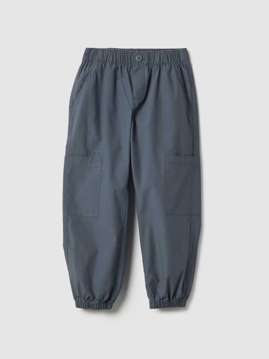 Blue pure cotton jogger pants for boys, regular fit_0