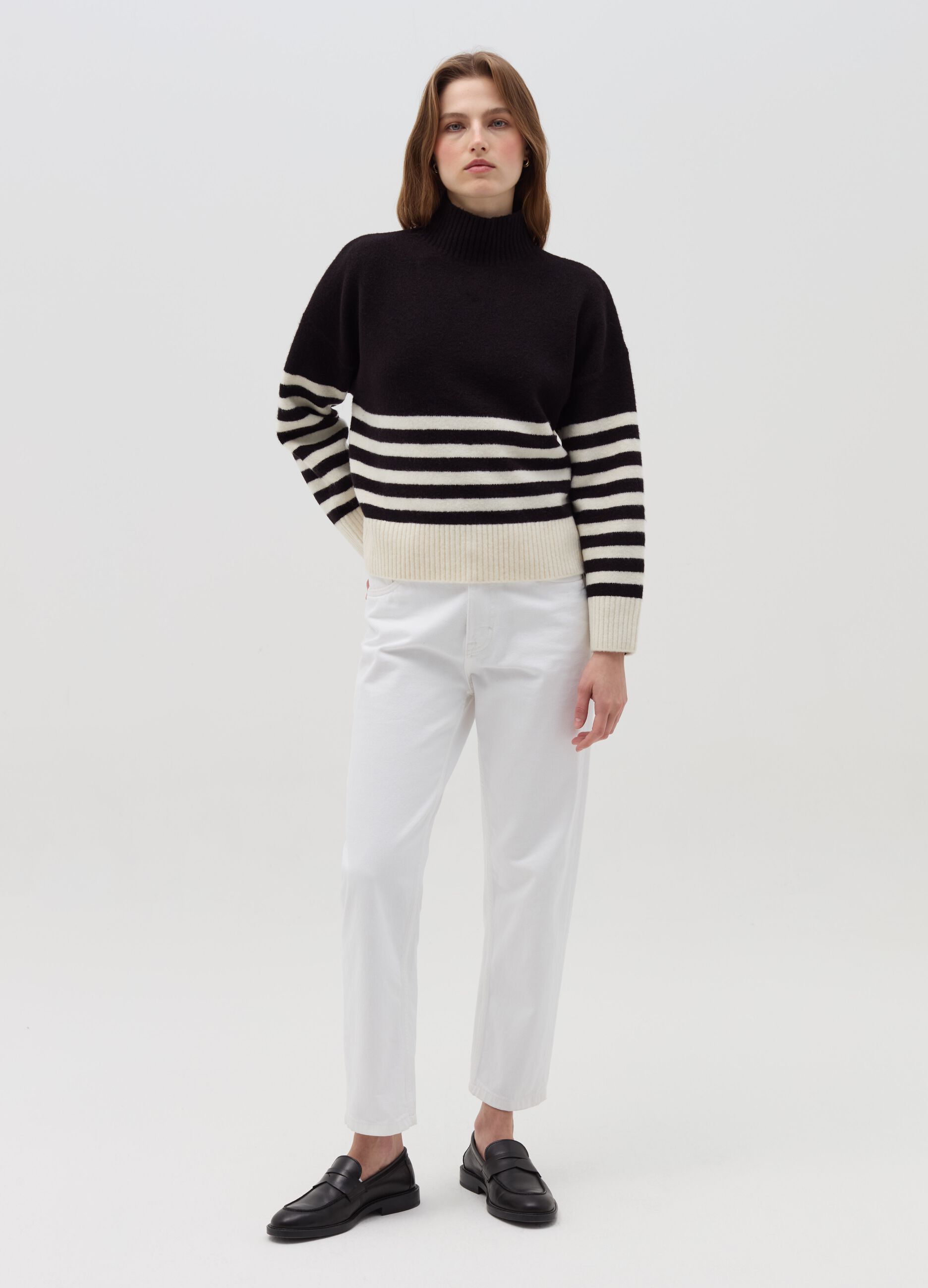 Striped high-neck pullover
