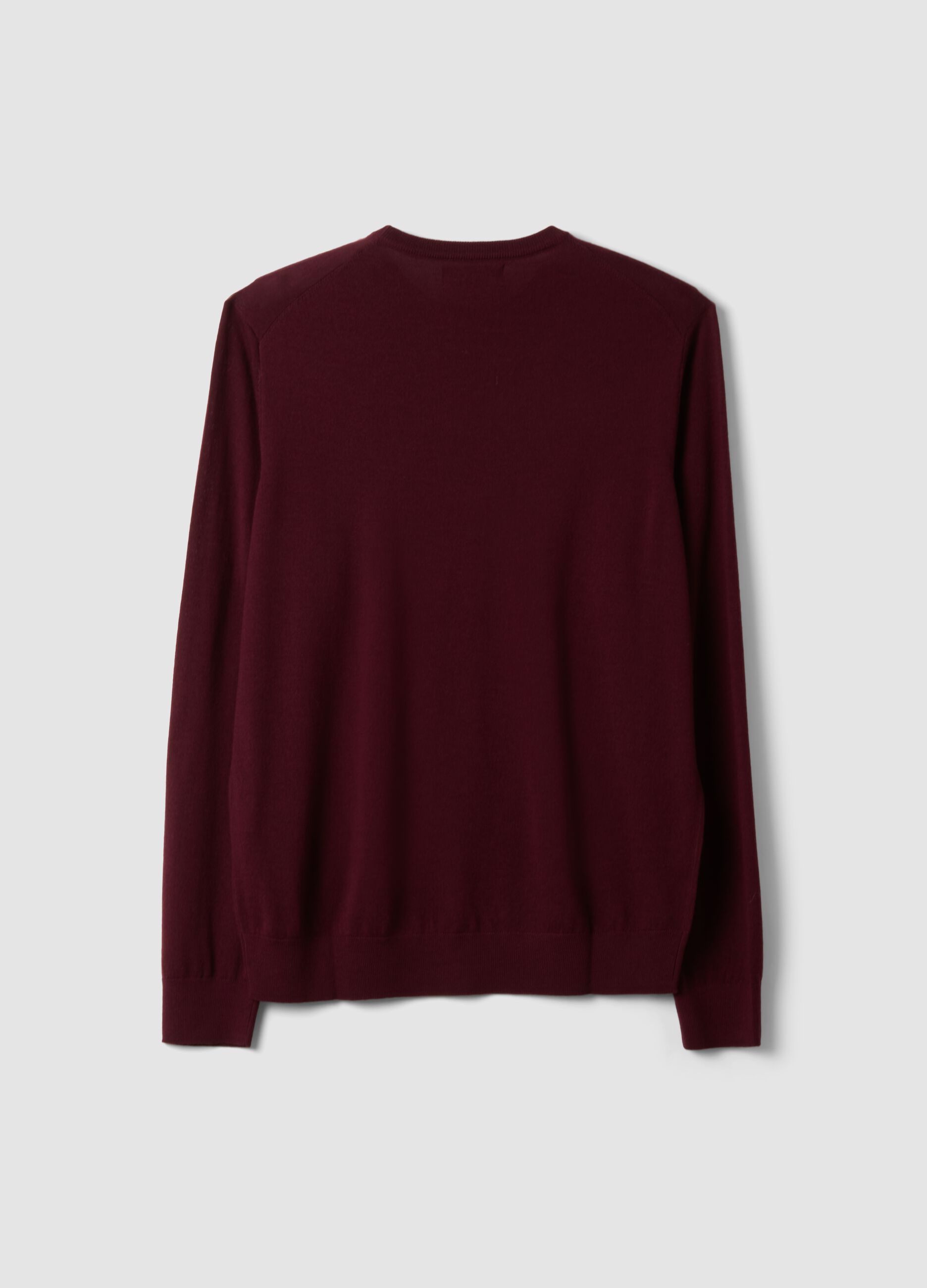 Burgundy merino wool crew-neck jumper, regular fit