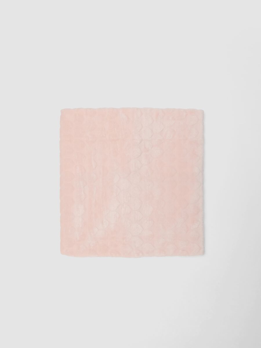 Copertina rosa in cotone organico con motivo jacquard effetto pelliccia_0