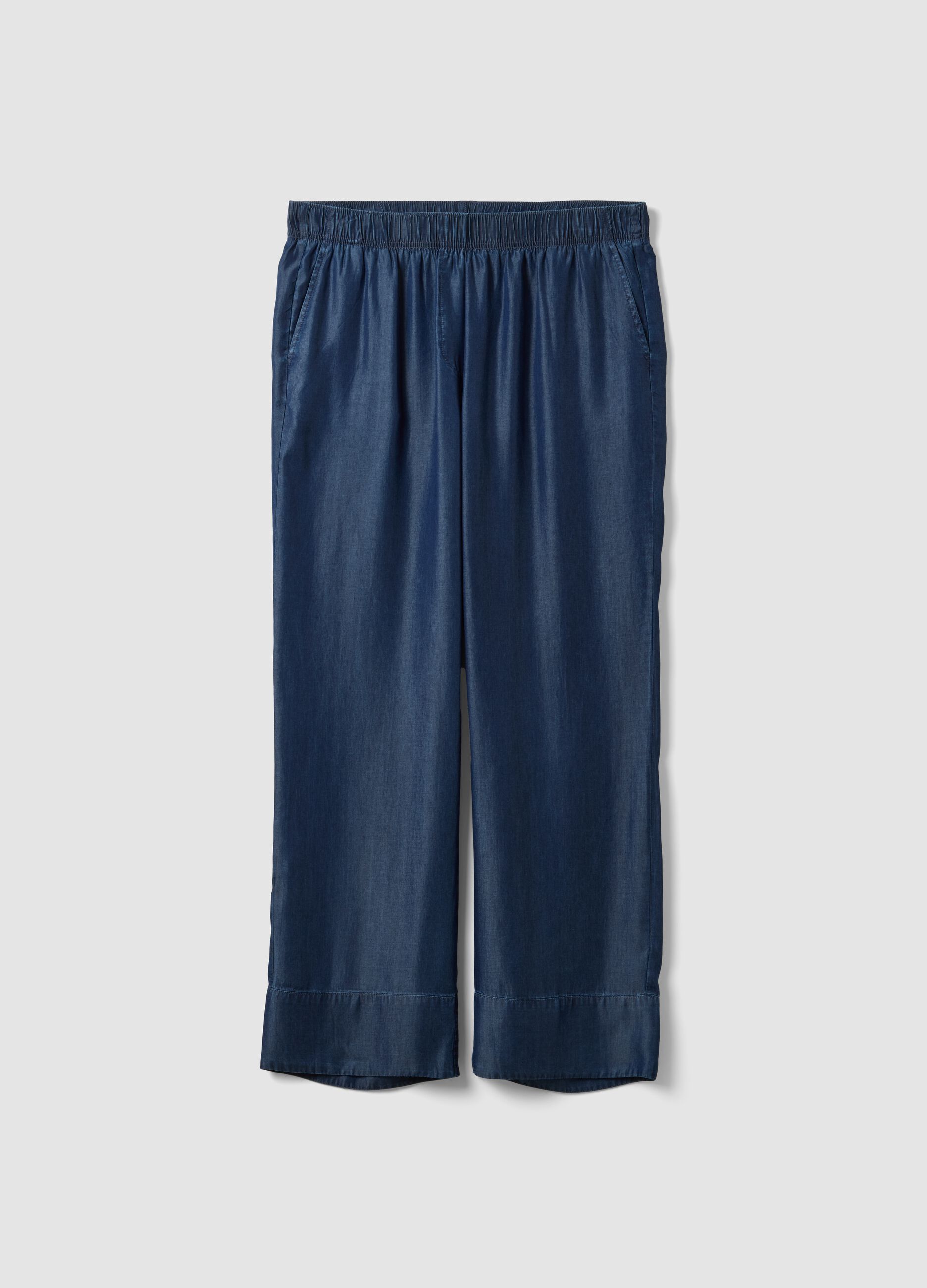 Blue pure lyocell trousers with elasticated waist, regular fit